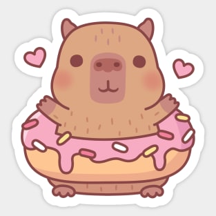 Cute Capybara With Pink Frosting Donut Sticker